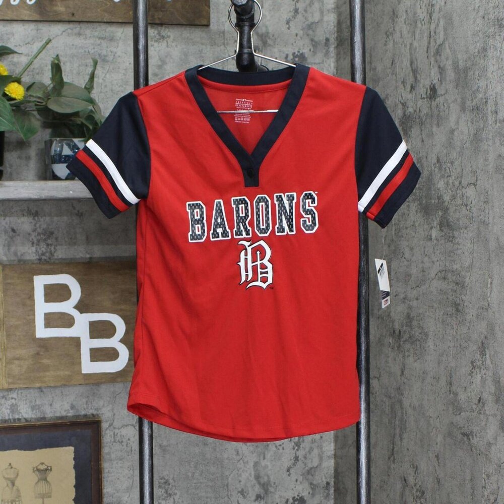 NWT MLB Birmingham Barons Girls Youth Henley Jersey 196761918644 XS Red / Black